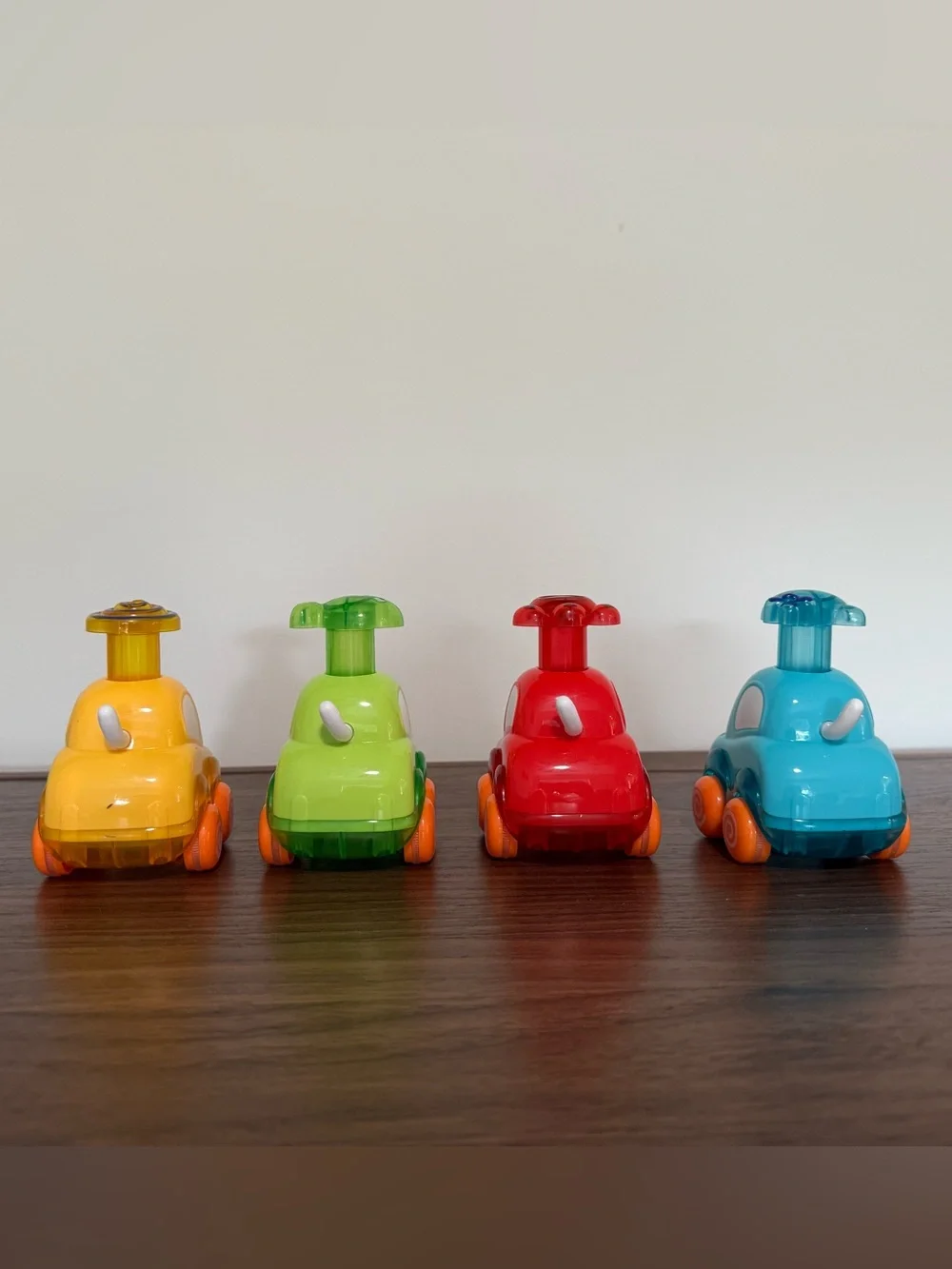 Set of 4 Push-Action Animal Racer Cars - Red, Yellow, Green, Blue